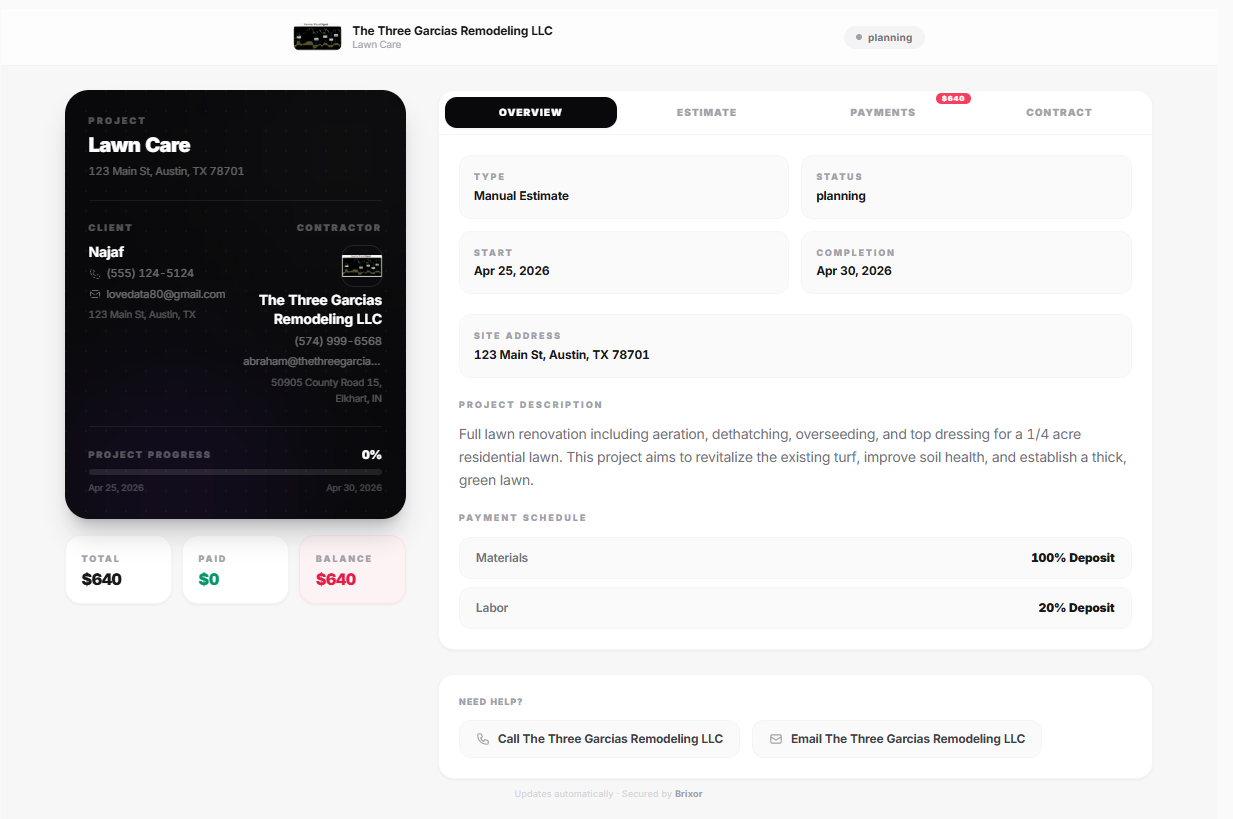 Client portal mockup in Brixor