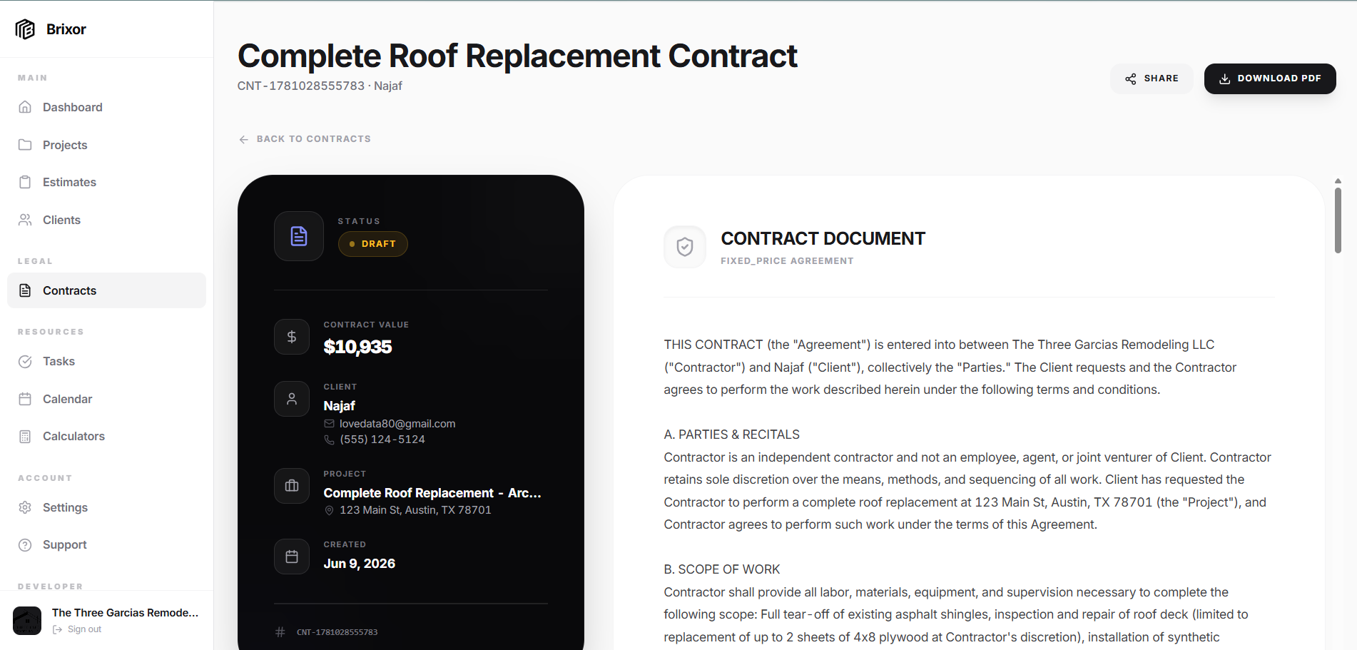 Agreement mockup in Brixor